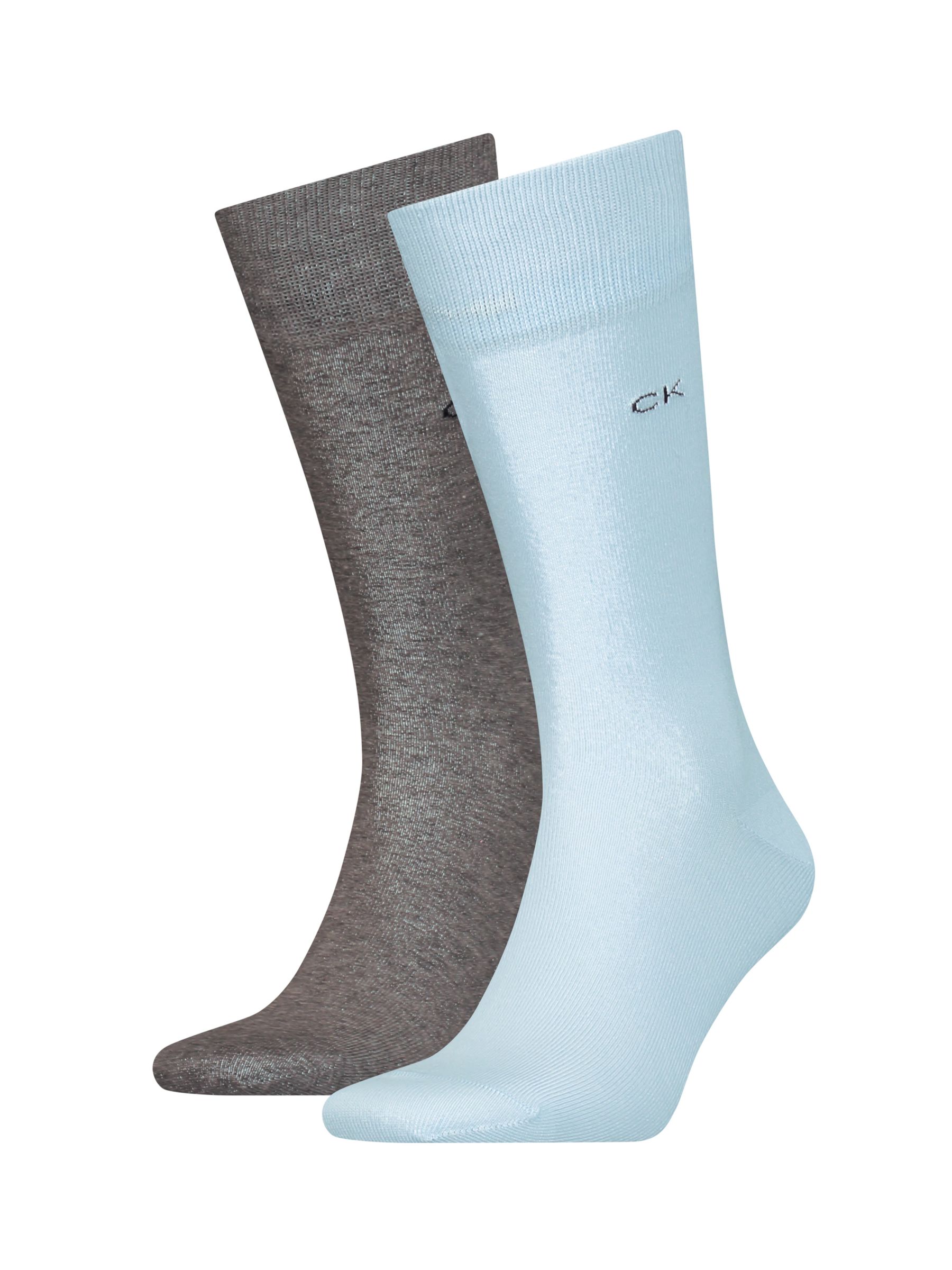 Calvin Klein Logo Crew Socks, One Size, Pack of 2, Blue/Grey at John ...