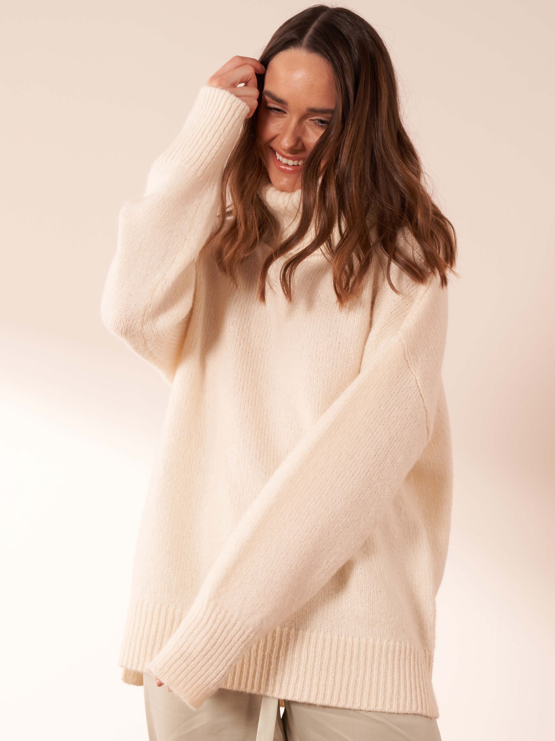 Truly Oversized Roll Neck Mohair Wool Blend Jumper, Cream, S