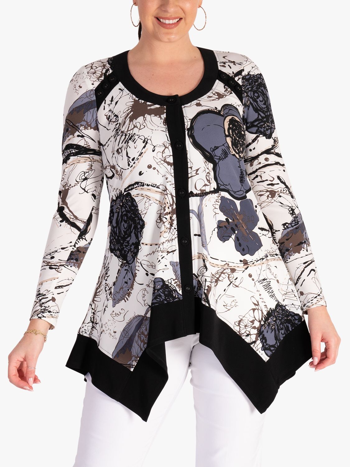chesca Floral Print Tunic, Ivory/Black at John Lewis & Partners