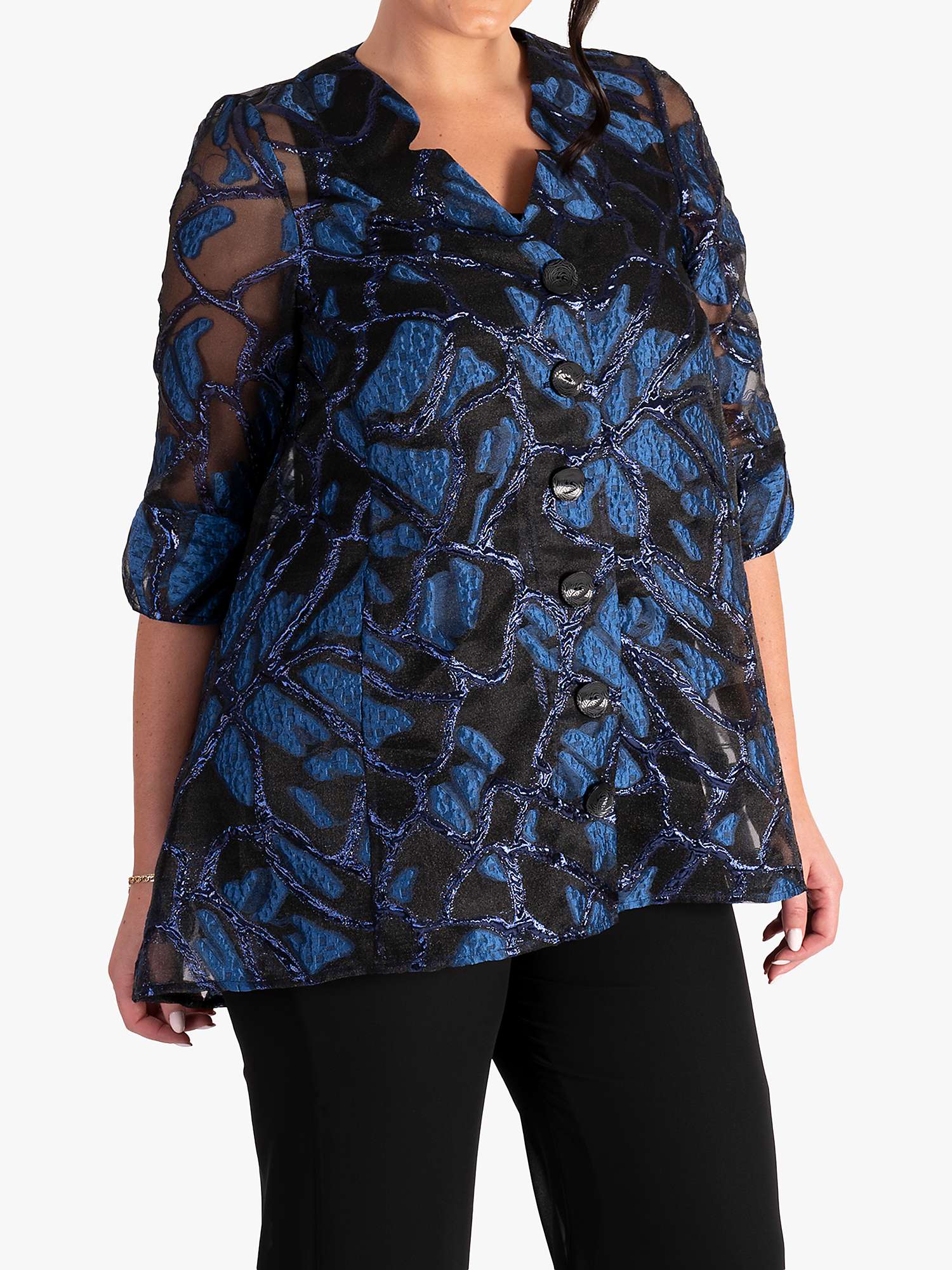 Buy chesca V-Neck Organza Metallic Embellishment Shirt, Blue/Black Online at johnlewis.com