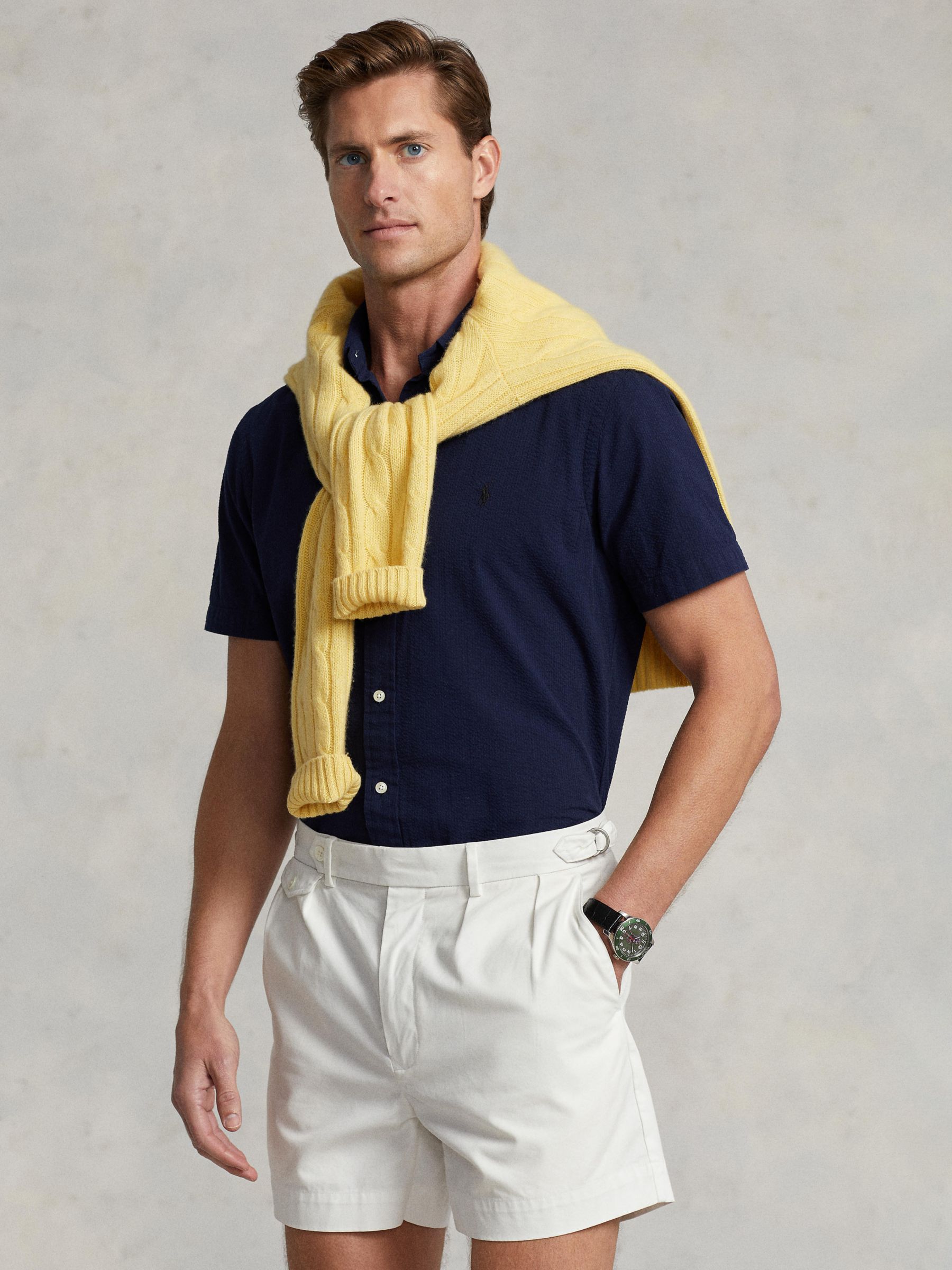 Polo Ralph Lauren Cotton Short Sleeve Shirt, Astoria Navy at John Lewis &  Partners