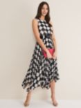 Phase Eight Laurel Check Midi Pleat Dress, Black/White