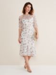 Phase Eight Maia Floral Embroidered Midi Dress, Pale Petal/Multi