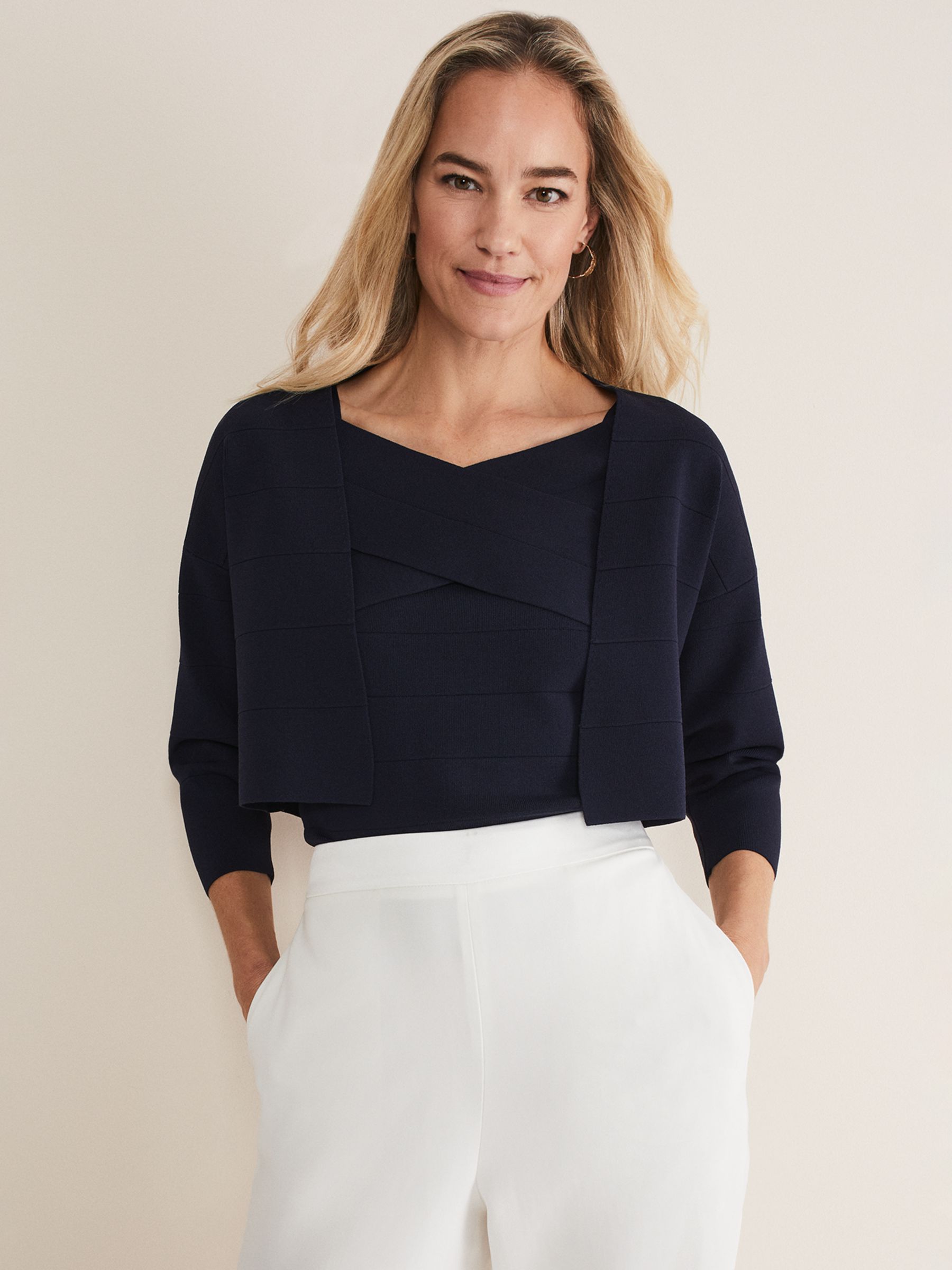 Phase Eight Delphi Cropped Cardigan, Navy, XS