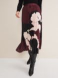 Phase Eight Delanie Satin Pleated Skirt, Wine/Multi