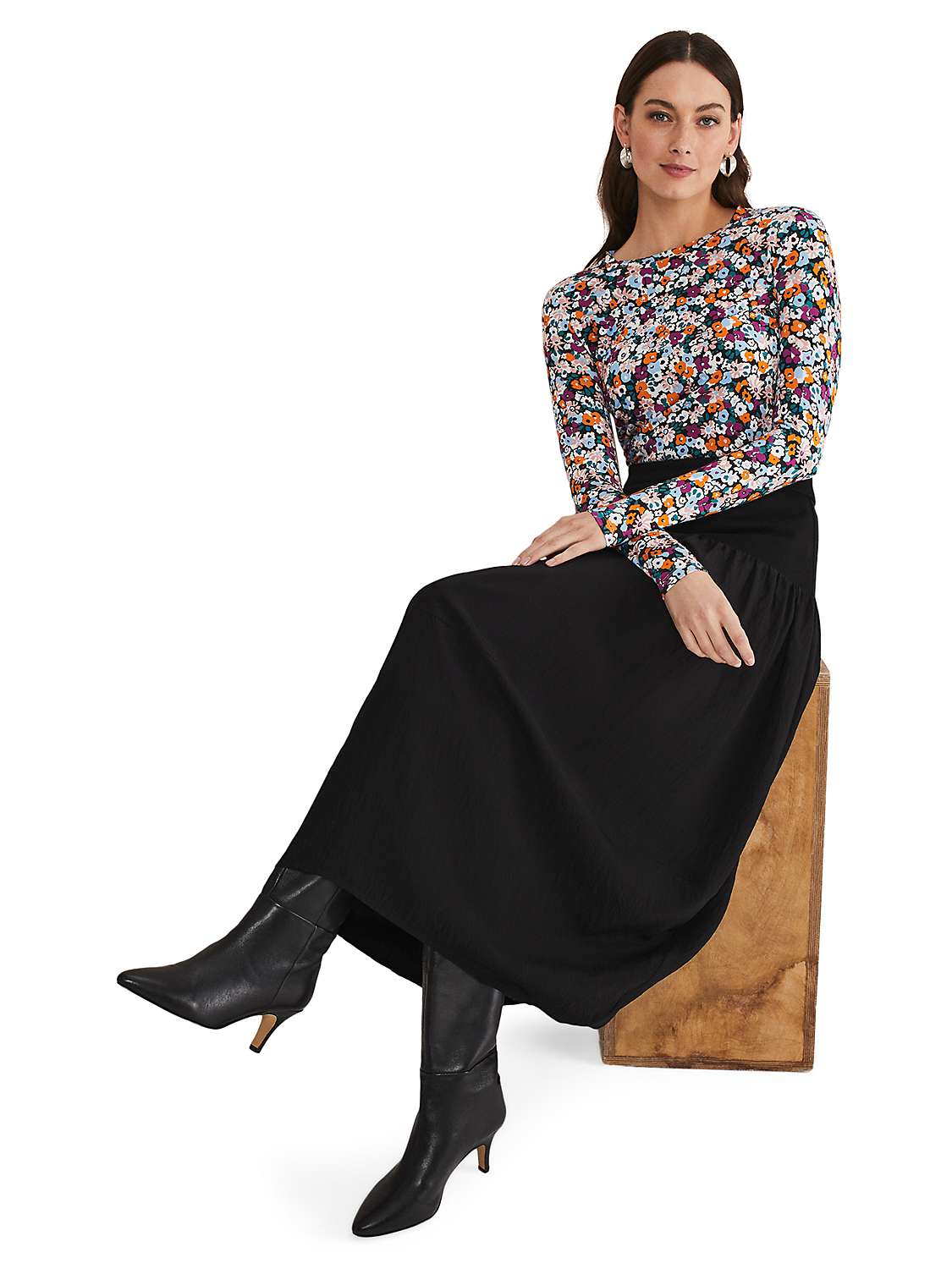 Buy Phase Eight Laina Yoke Detail Midi Skirt, Black Online at johnlewis.com