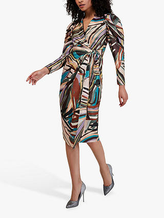 Closet London Velvet Stripe Wrap Midi Dress, Multi