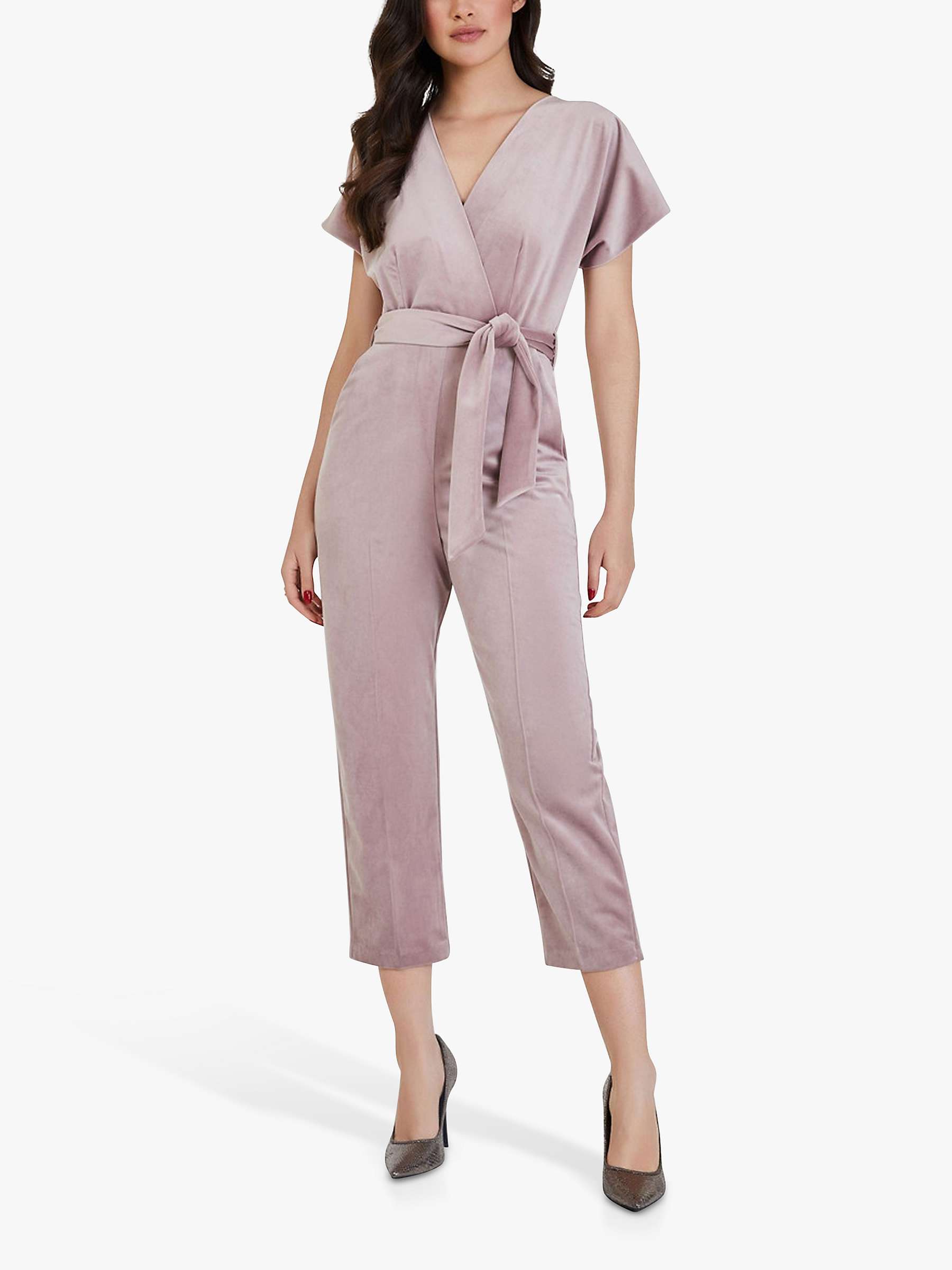 Buy Closet London Velvet Wrap Crop Jumpsuit, Pink Online at johnlewis.com