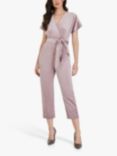 Closet London Velvet Wrap Crop Jumpsuit, Pink