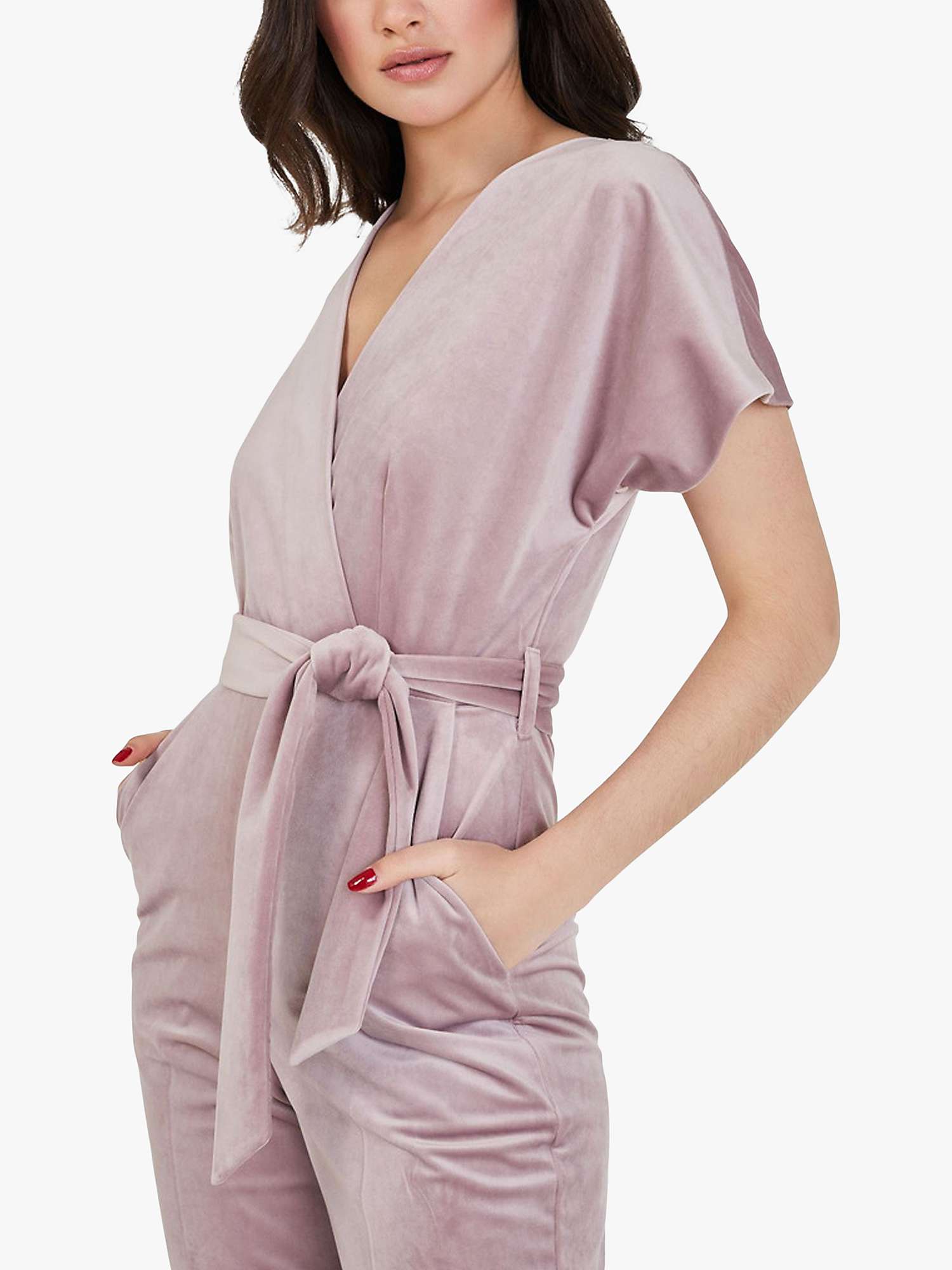 Buy Closet London Velvet Wrap Crop Jumpsuit, Pink Online at johnlewis.com