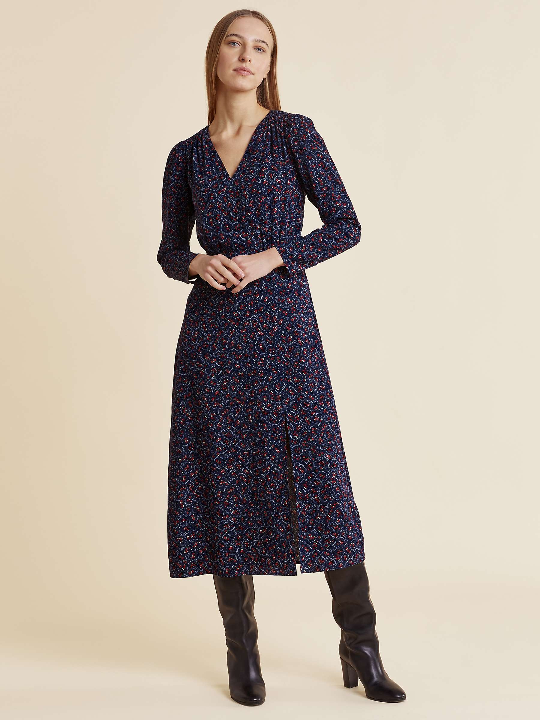 Buy Albaray Vintage Rose Shirred Shoulder Dress, Navy/Multi Online at johnlewis.com