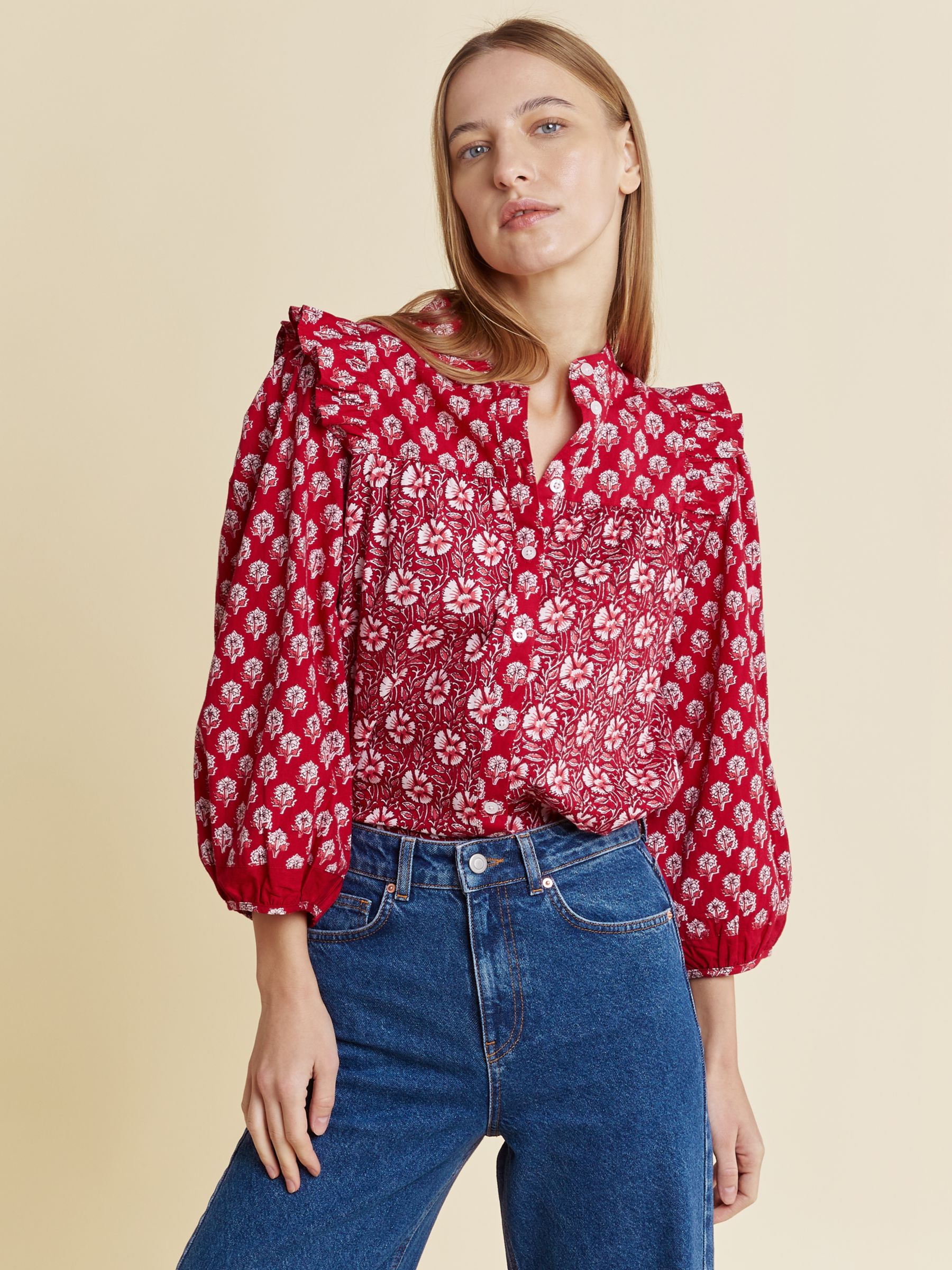 Albaray Polka Dot Blouse, Red, 8