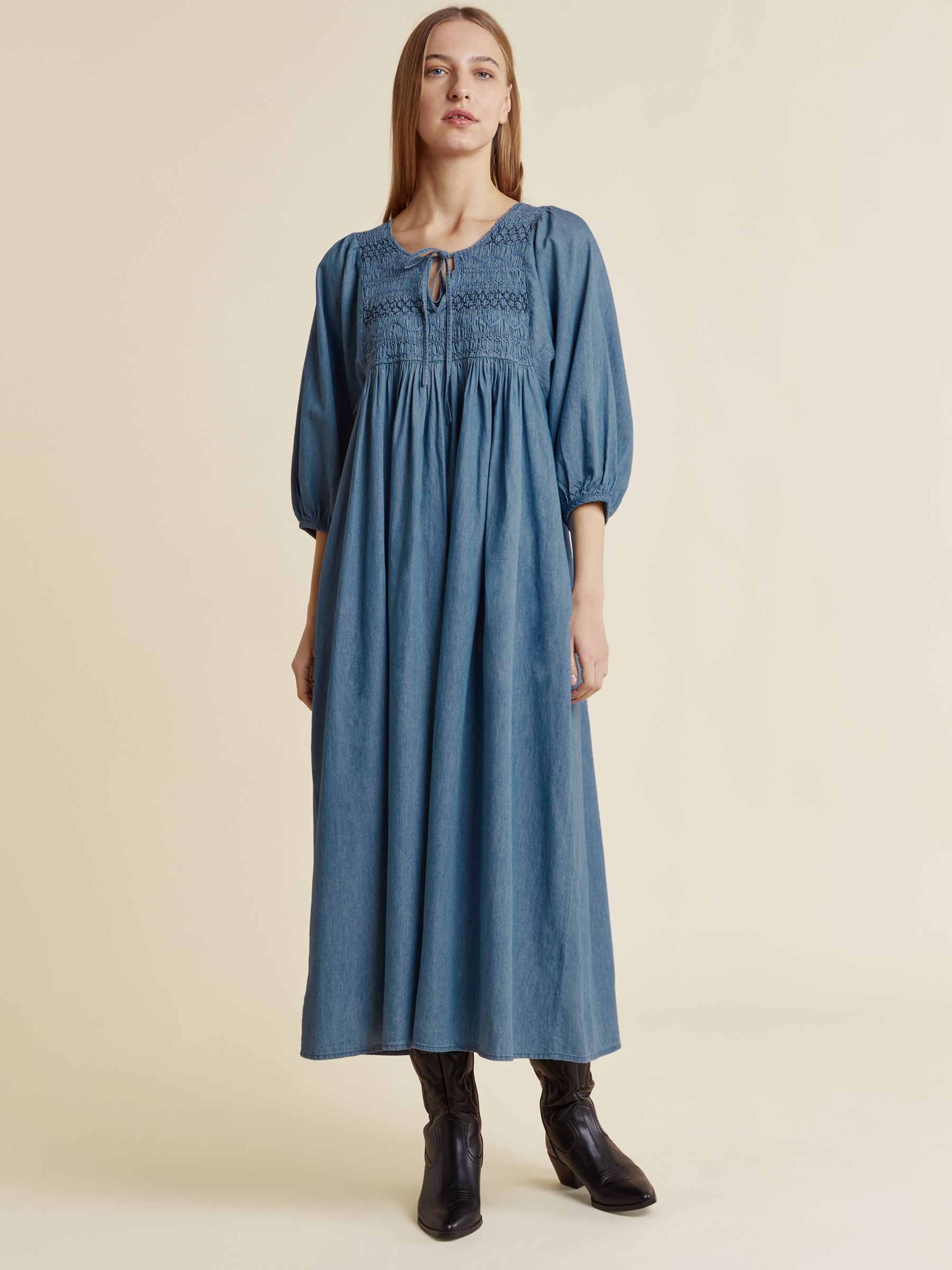 Albaray Smocked Denim Dress, Indigo