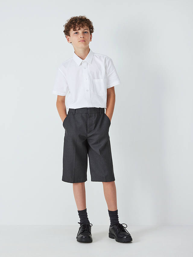 John Lewis Kids' Adjustable Waist Regular Length School Shorts, Grey Mid