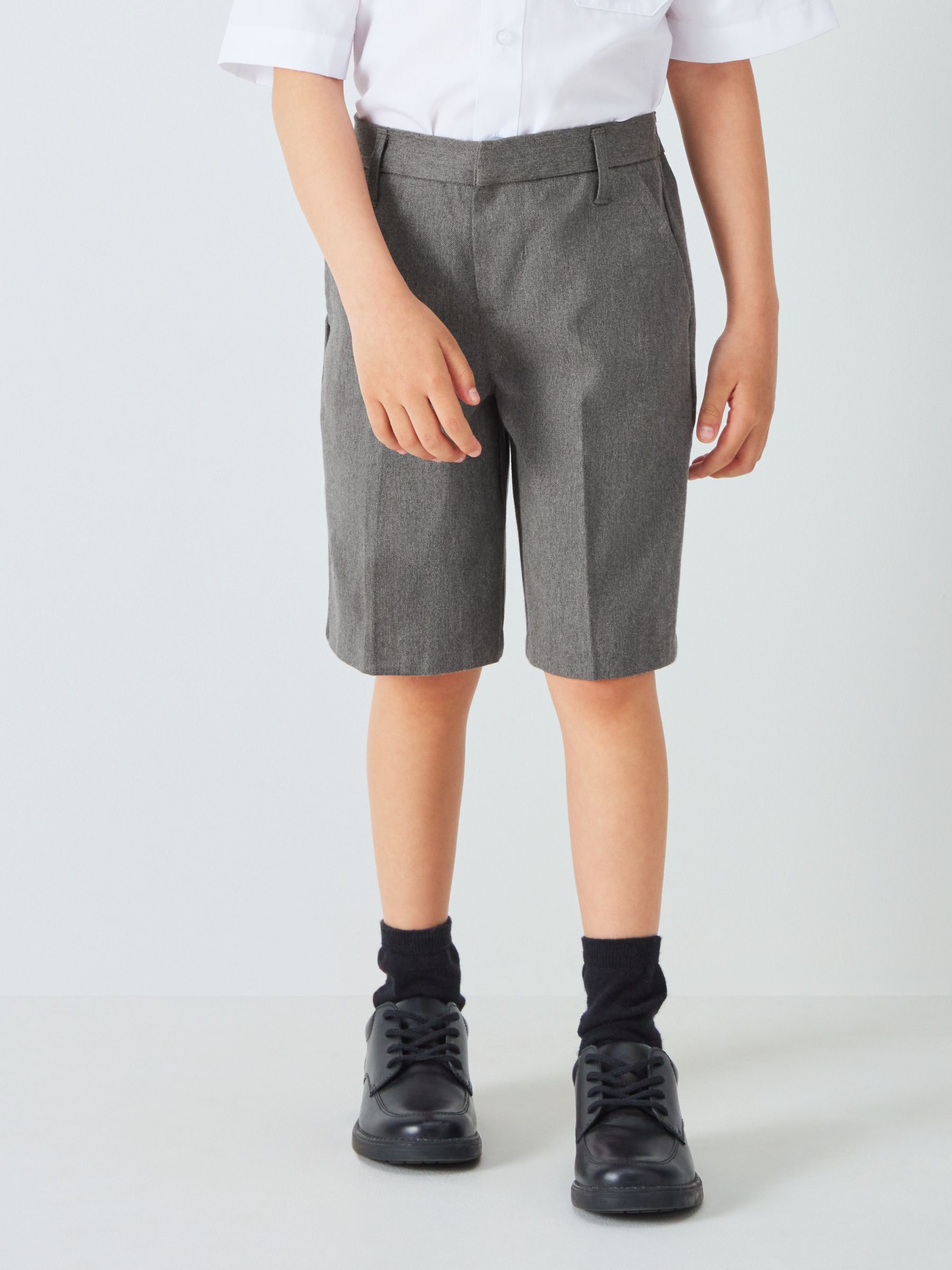 John Lewis Boys' Adjustable Waist Cotton School Shorts, Grey, Mid Grey, 3  years