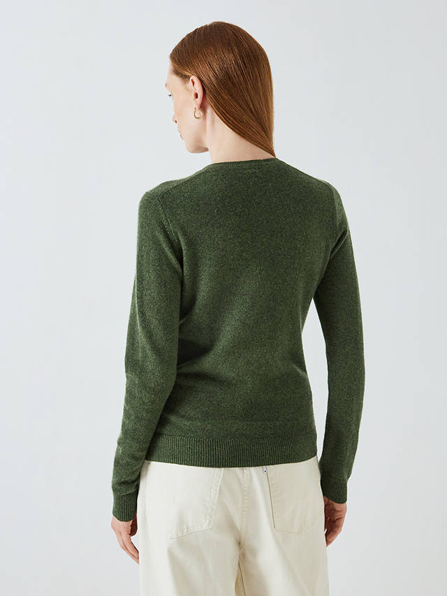 John Lewis Cashmere Crew Neck Cardigan, Khaki at John Lewis & Partners