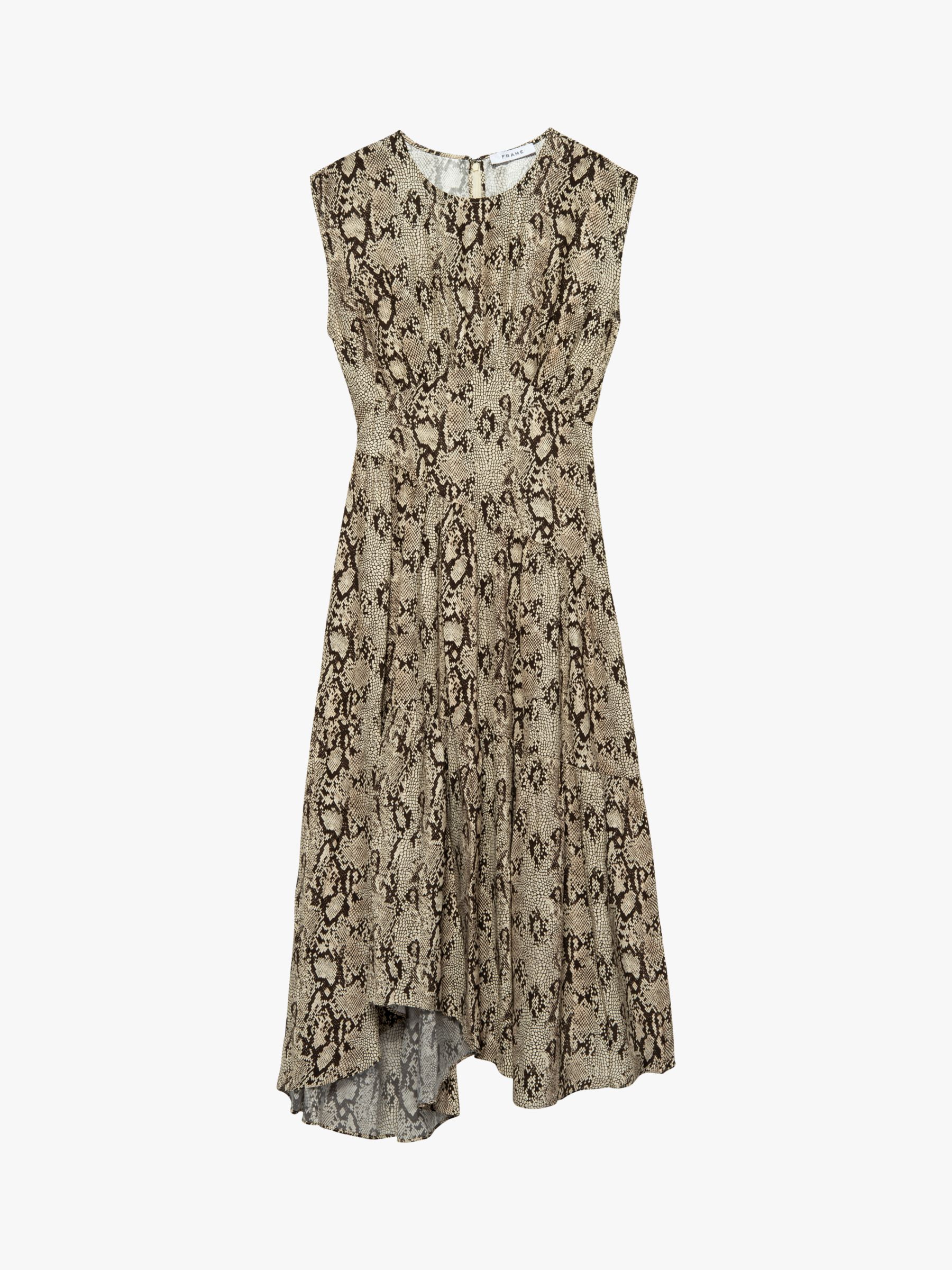 FRAME Snake Print Gathered Waist Sleeveless Silk Dress, Neutral at John ...