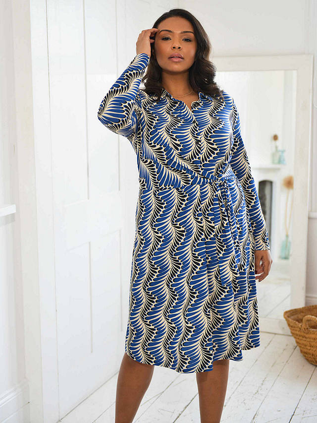 Live Unlimited Feather Print Shirt Dress, Blue/Ivory