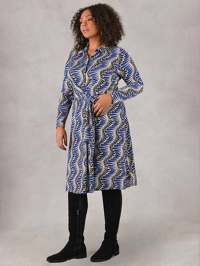 Live Unlimited Feather Print Shirt Dress, Blue/Ivory