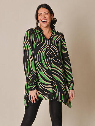 Live Unlimited Curve Zebra Print Long Shirt, Green/Multi