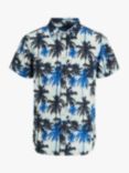 Mini Boden Kids' Palm Print Shirt, Nautical Blue