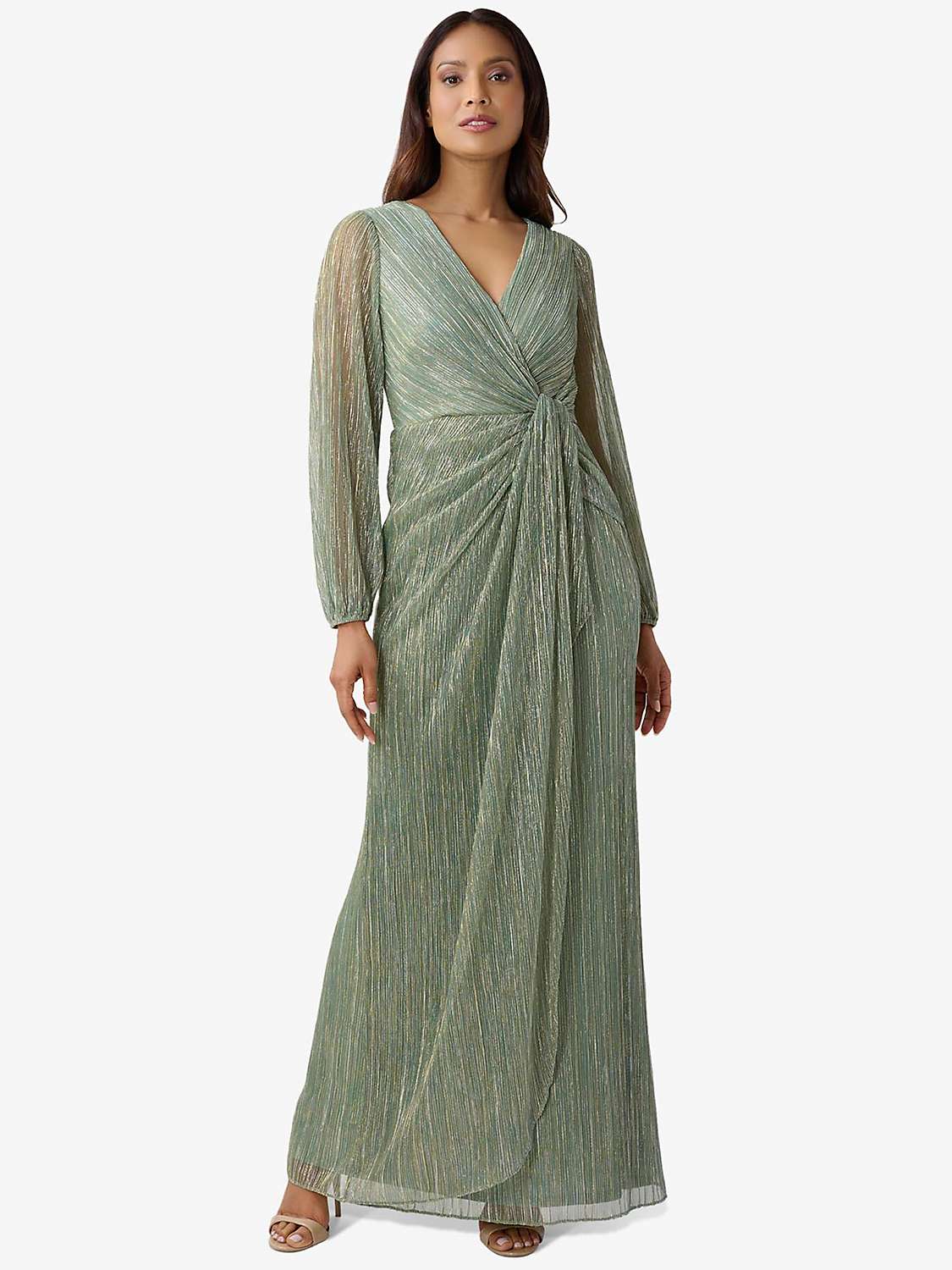 Buy Adrianna Papell Metallic Mesh Draped Gown, Green Slate Online at johnlewis.com