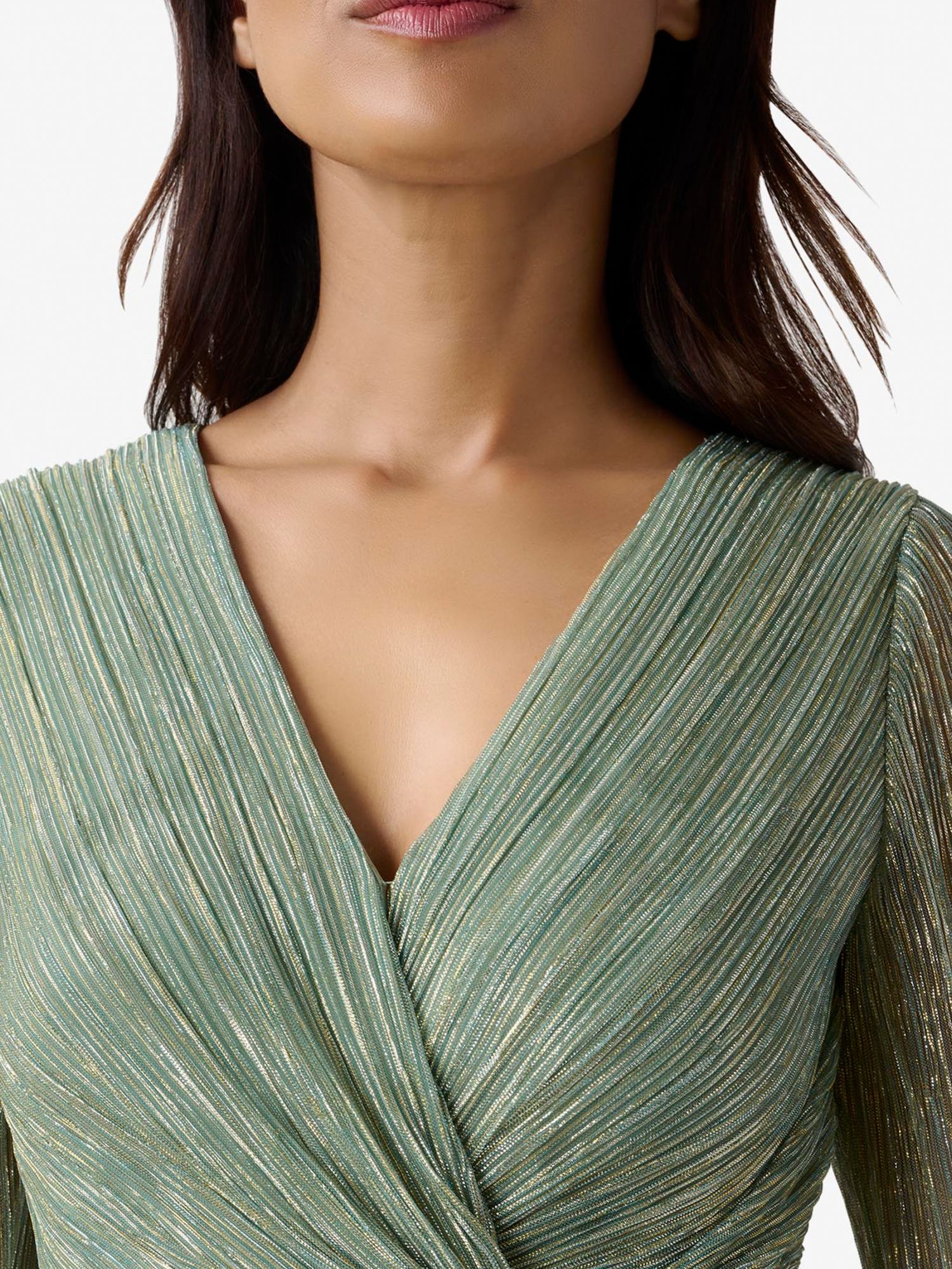Buy Adrianna Papell Metallic Mesh Draped Gown, Green Slate Online at johnlewis.com