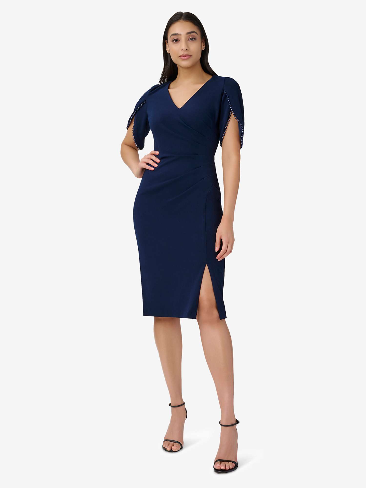 Buy Adrianna Papell Knit Crepe Pearl Trim Knee Length Dress Online at johnlewis.com