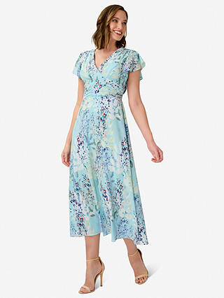 Adrianna Papell Floral Printed Midi Dress, Light Blue Multi
