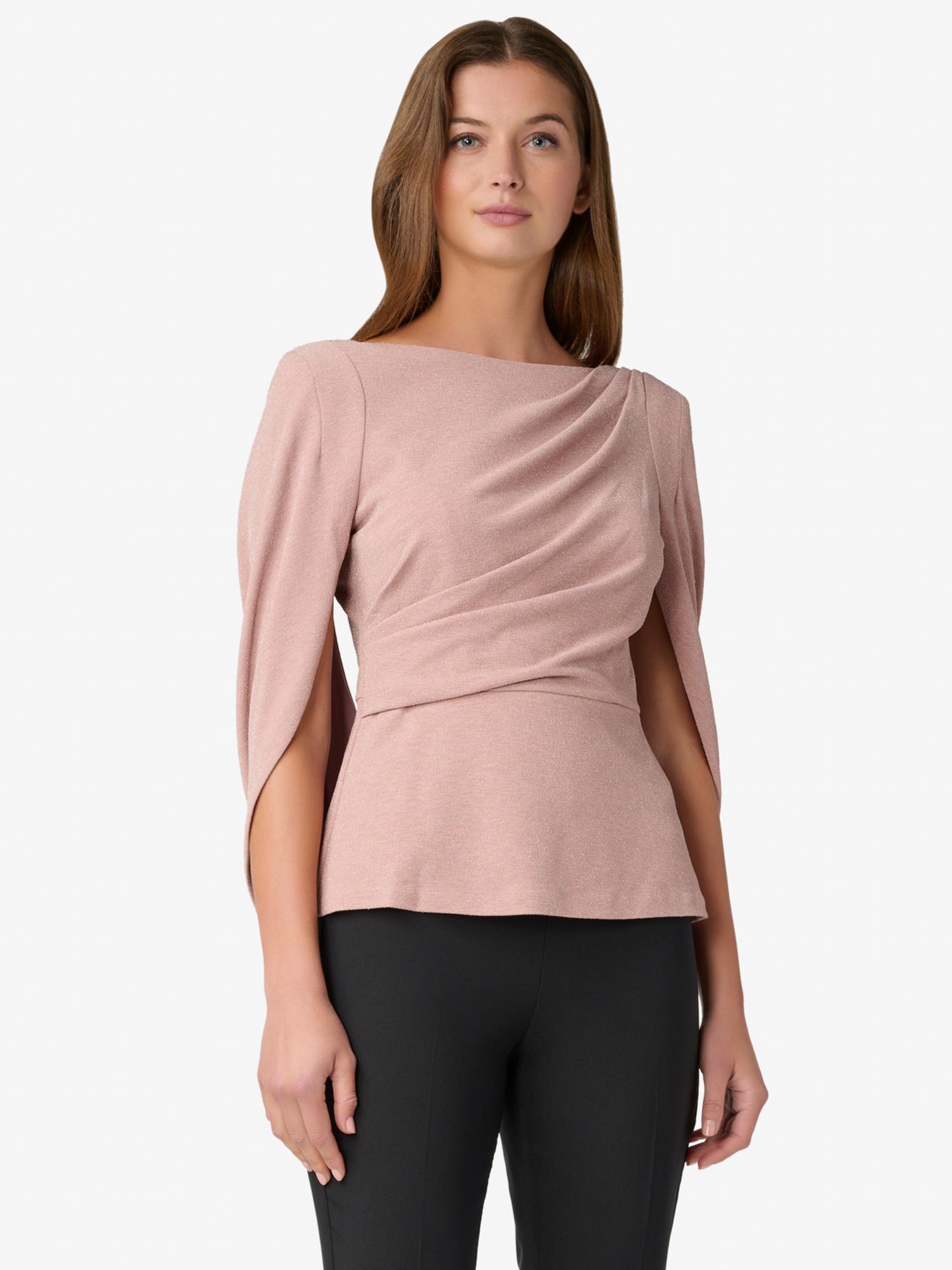 Adrianna Papell Metallic Knit Cowl Back Top Blush 6