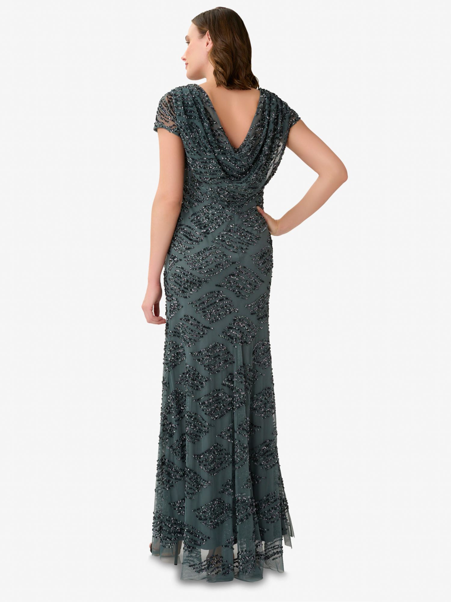 Adrianna Papell Beaded Mermaid Gown Green Granite 6