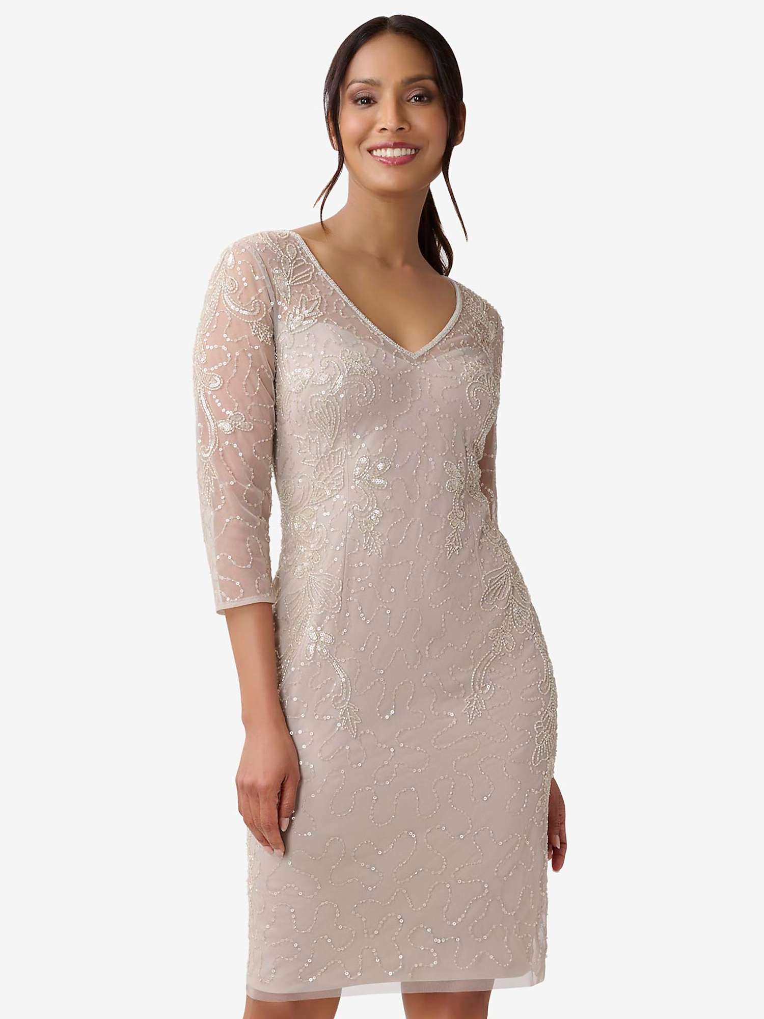 Buy Adrianna Papell Beaded Knee Lenght Dress, Marble Online at johnlewis.com