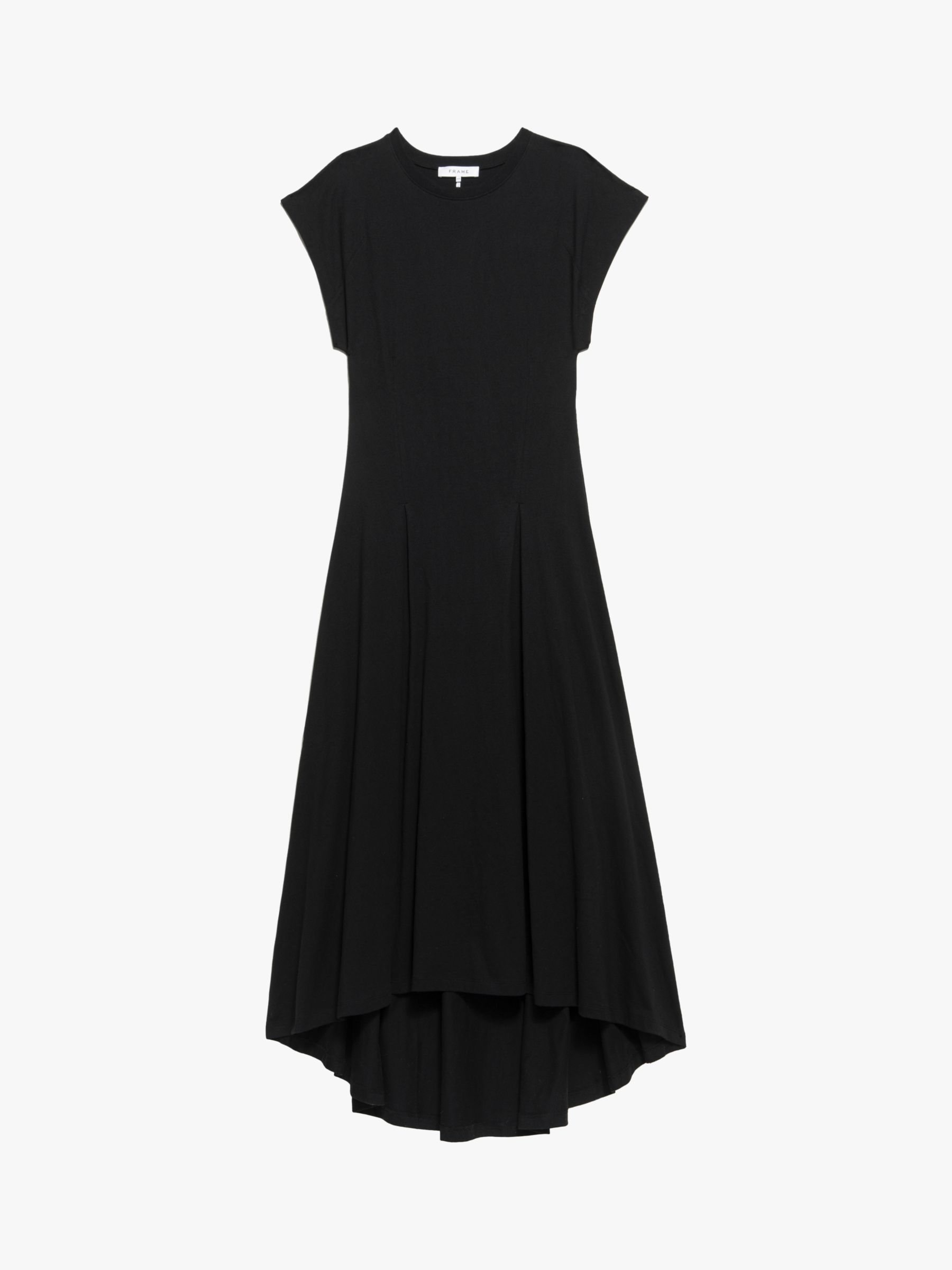 FRAME Plain Fitted Flare Cap Sleeve Dress, Noir at John Lewis & Partners