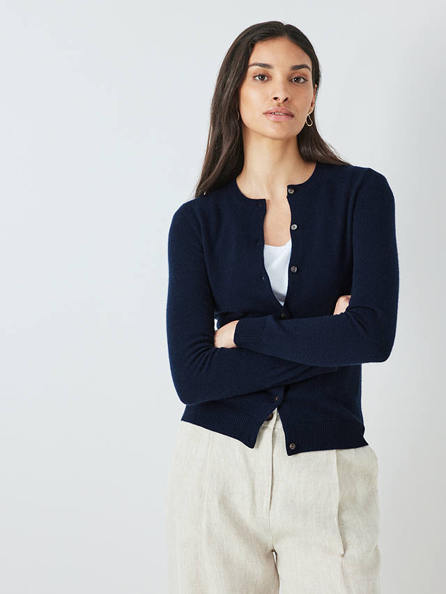 John Lewis Cashmere Crew Neck Cardigan, Navy