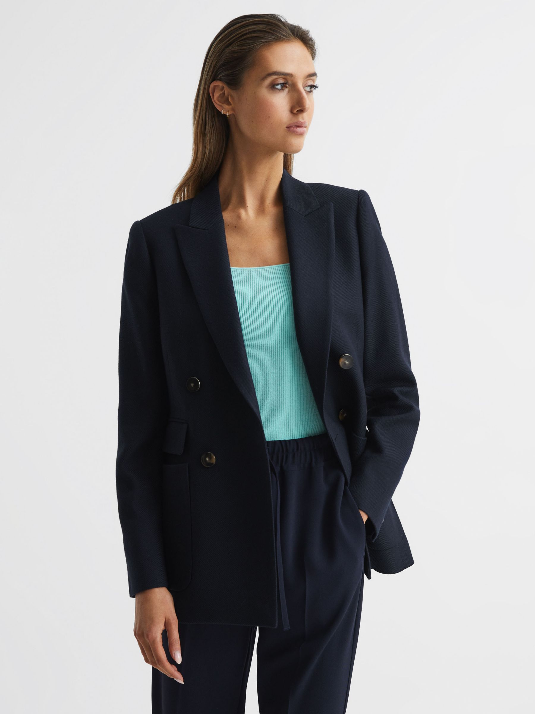 Reiss Larsson Wool Blend Blazer, Navy at John Lewis & Partners