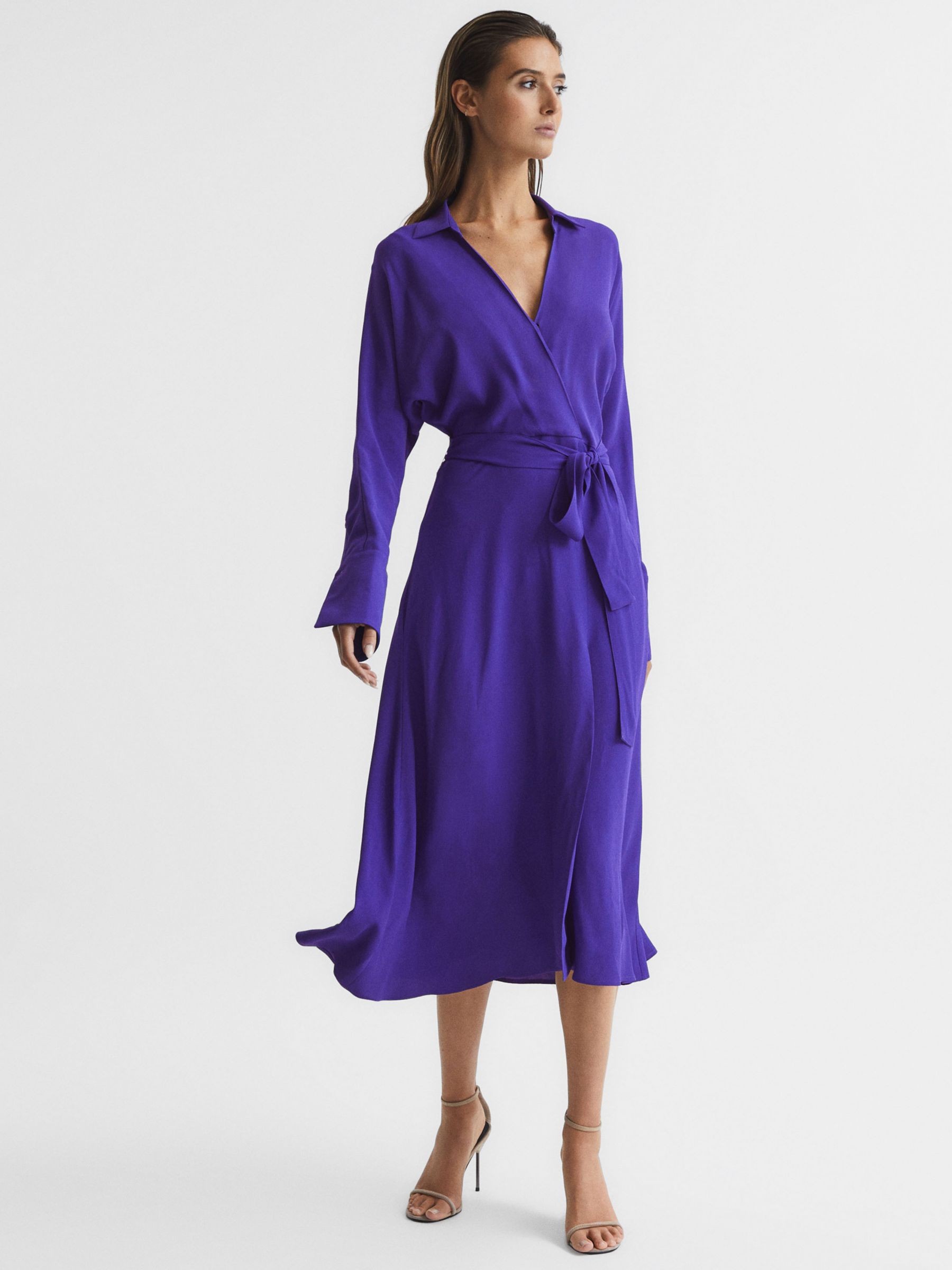 Reiss Cecily Midi Wrap Dress, Purple at John Lewis & Partners