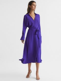 Reiss Cecily Midi Wrap Dress, Purple, 6