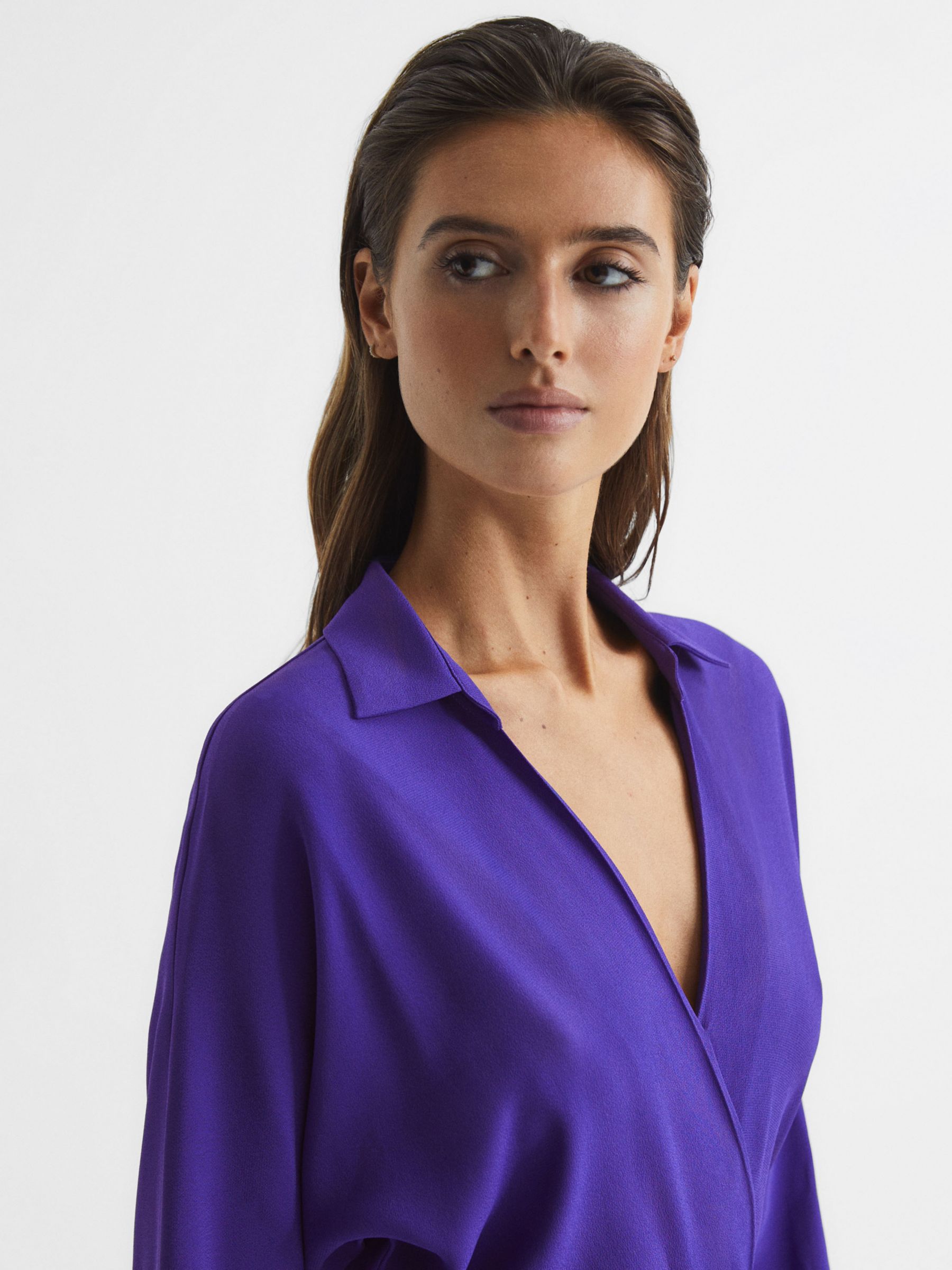 Reiss Cecily Midi Wrap Dress, Purple at John Lewis & Partners