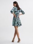 Reiss Annie Floral Mini Dress, Navy/Light Blue