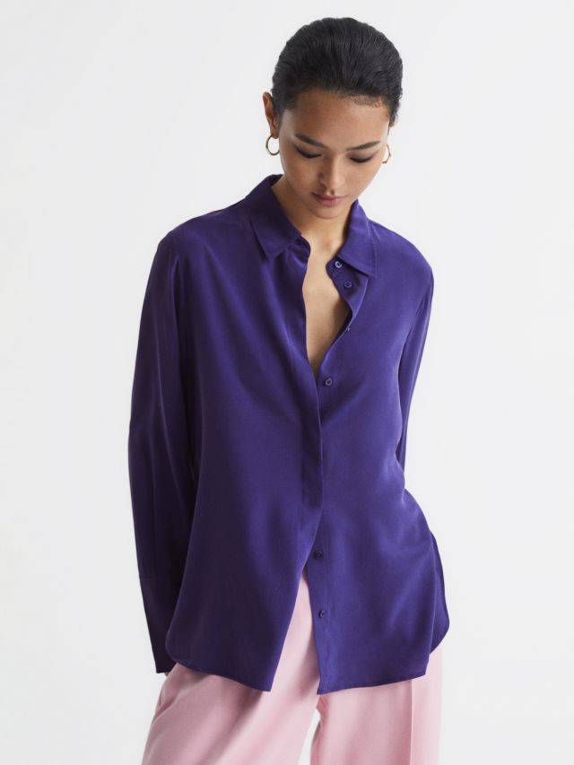 Reiss Kia Silk Blouse, Purple, 6