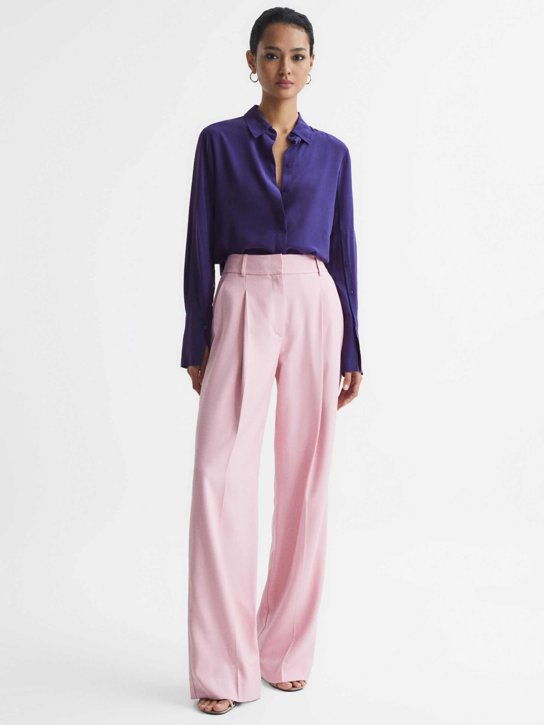 Reiss Kia Silk Blouse, Purple at John Lewis & Partners
