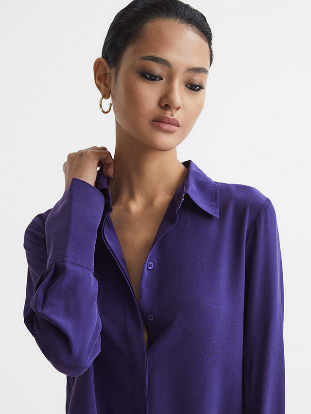 Reiss Kia Silk Blouse, Purple, 4