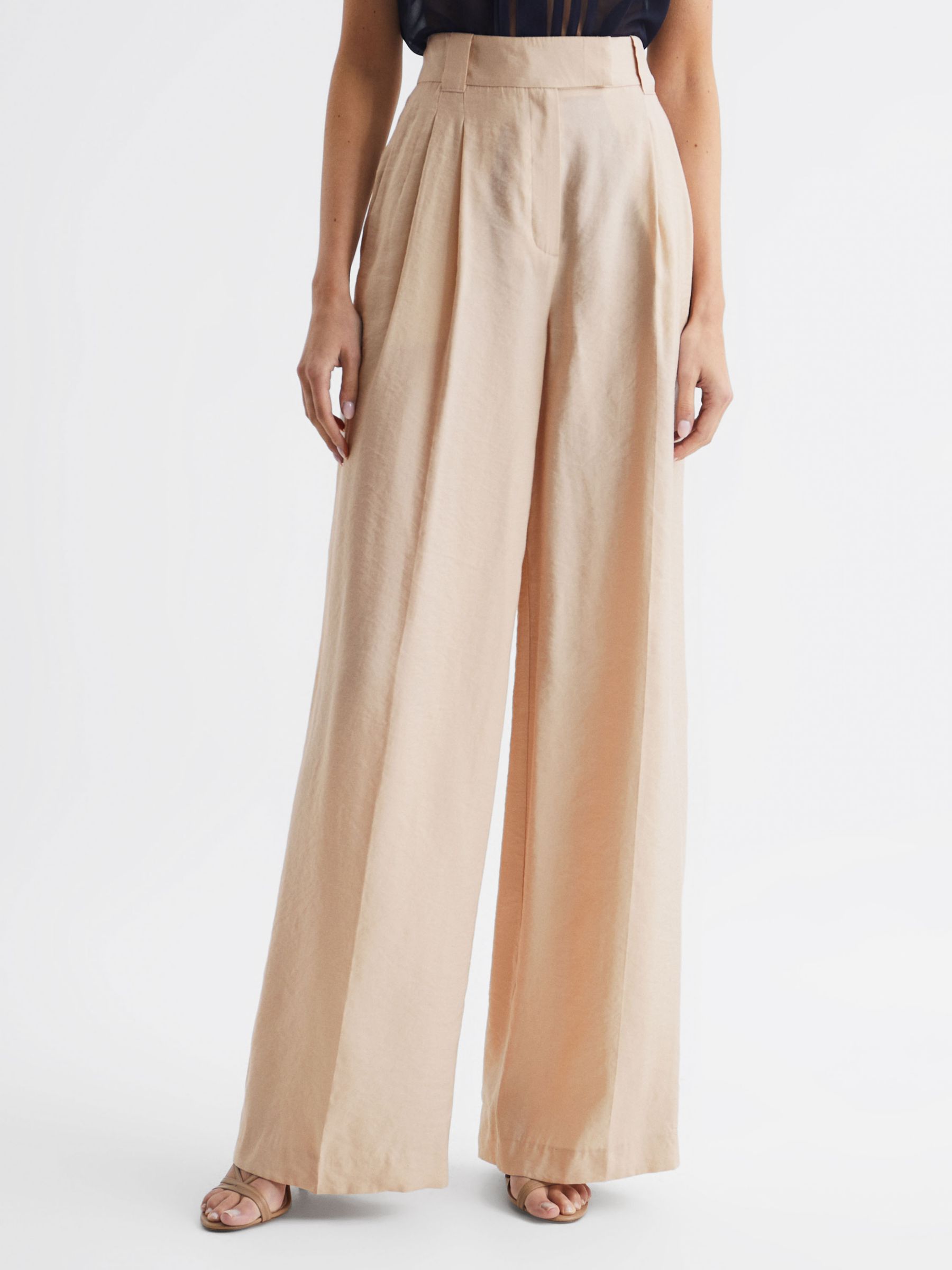 Reiss Izzie Wide Leg Trousers, Nude at John Lewis & Partners