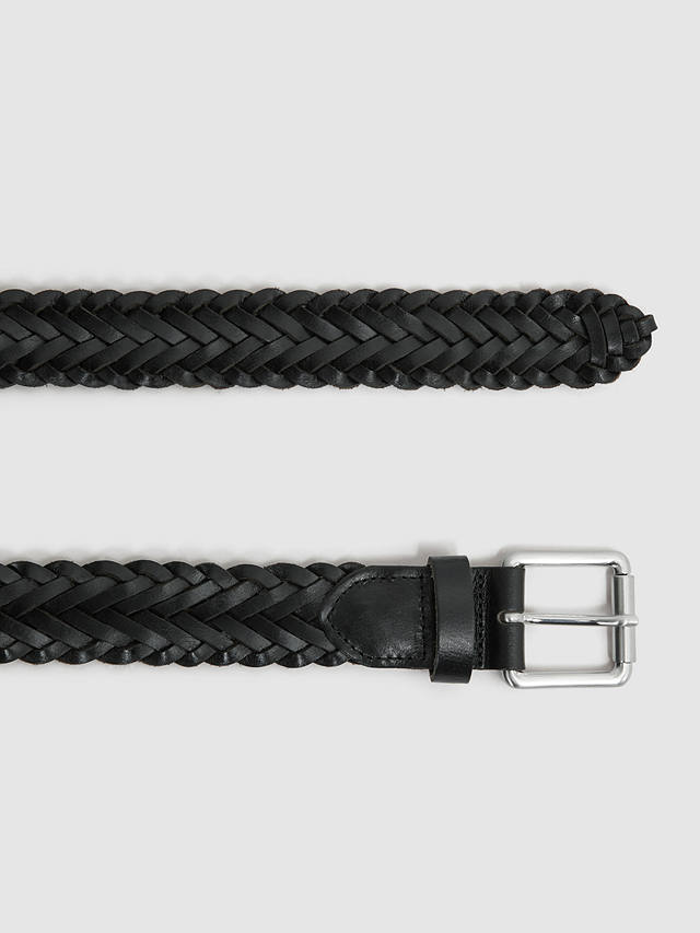 Reiss Carlton Woven Leather Belt, Black