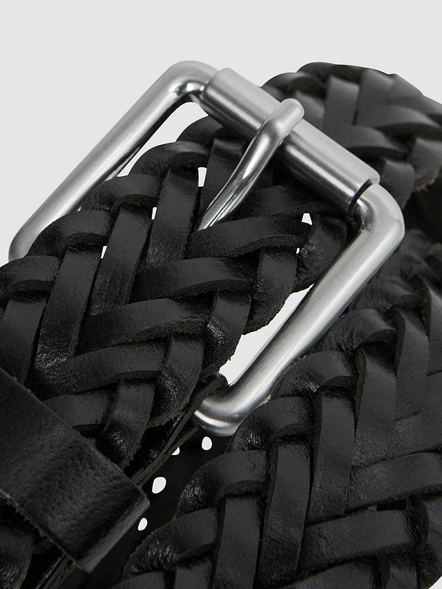 Reiss Carlton Woven Leather Belt, Black