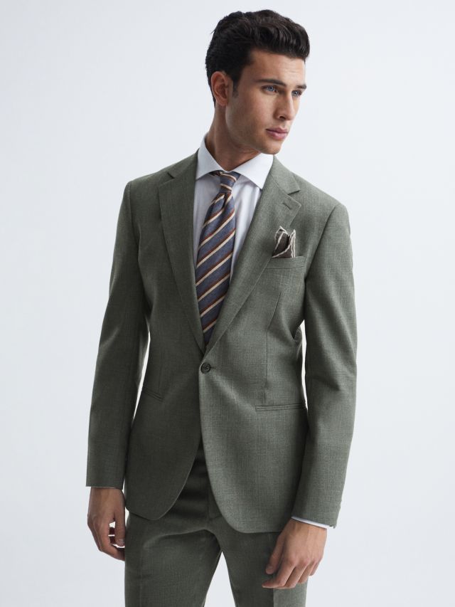 Reiss Firm Tailored Wool Blazer, Green, 36