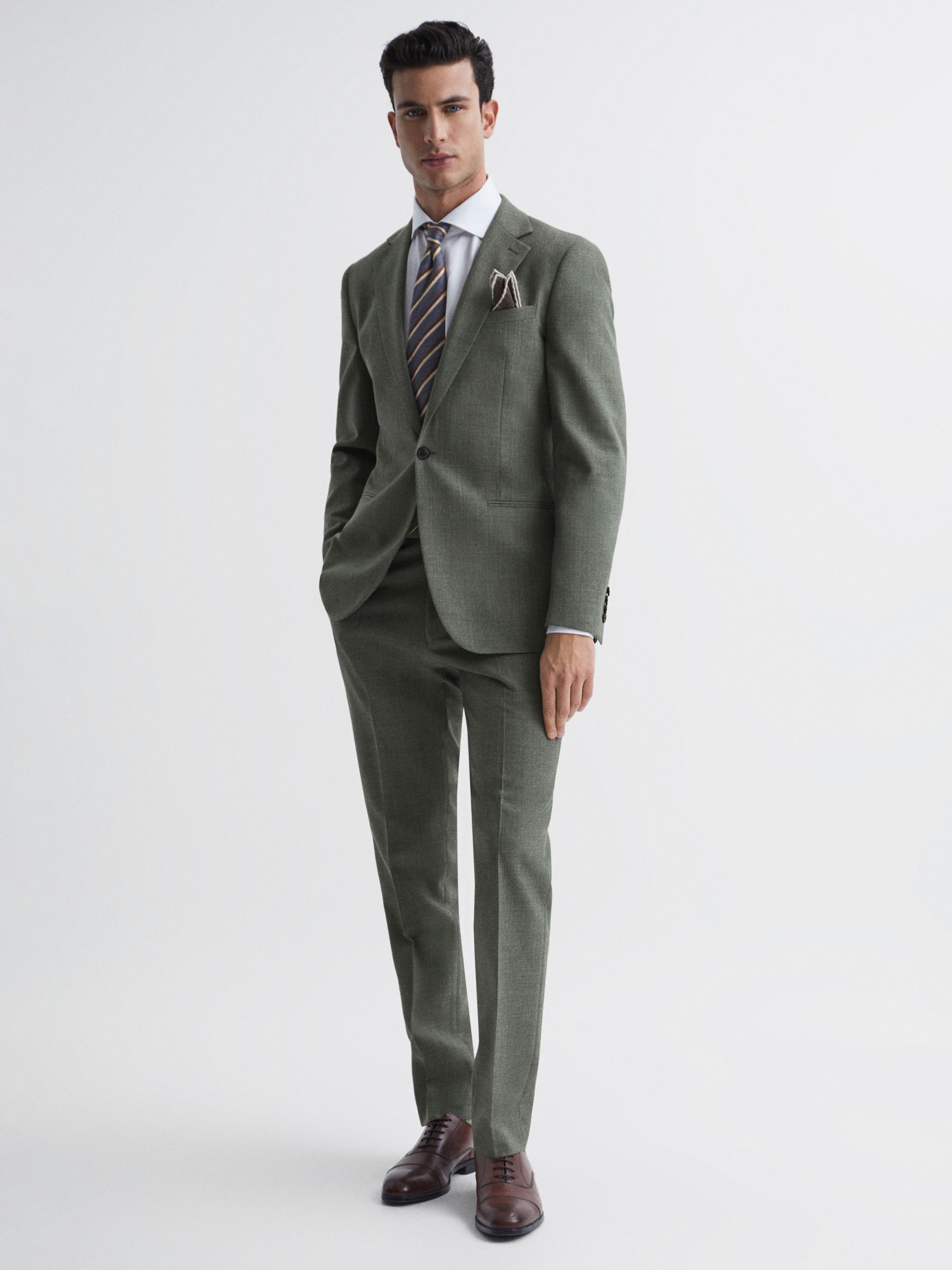 Reiss Firm Tailored Wool Blazer, Green, 36