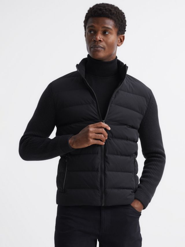 Reiss Colby Quilted Knitted Jacket, Black, XS