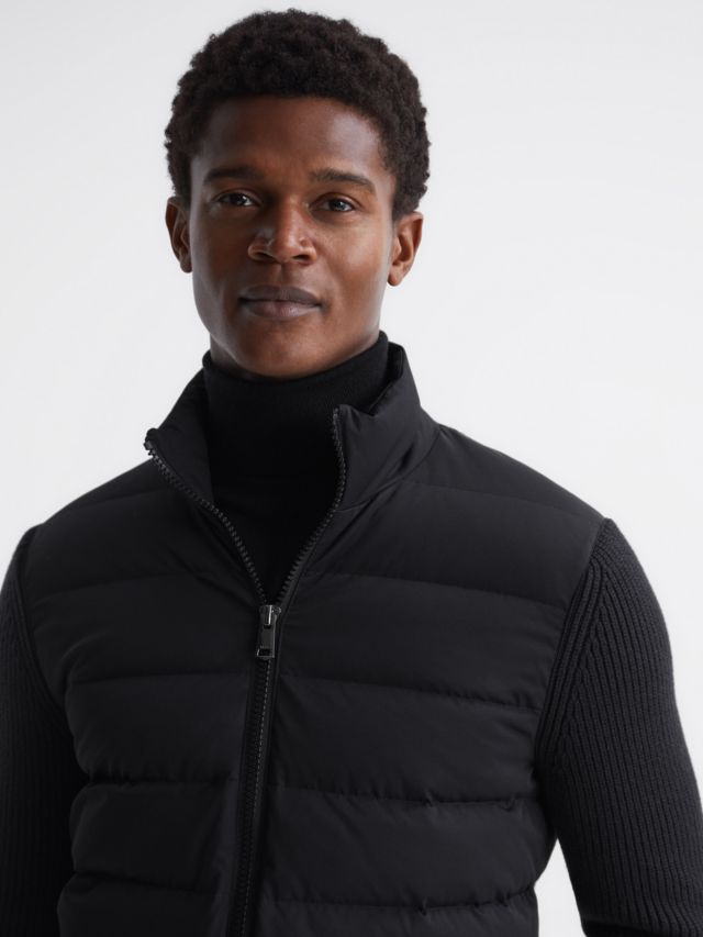 Reiss Colby Quilted Knitted Jacket, Black, XS