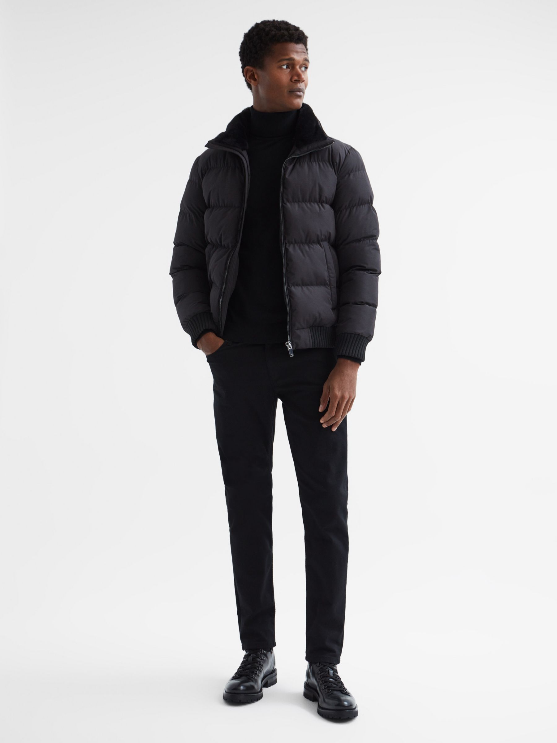 Reiss Frost Faux Fur Quilted Jacket